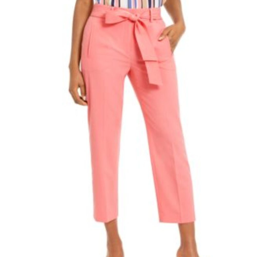 Bar III Capri Pants Sz 6 Belted Waist Coral 84